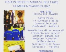 La Festa in onore di Maria SS. della Pace è in programma il 28 agosto