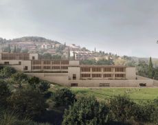 rendering veduta del fronte principale del nuovo Polo Scolastico da viale Pietro Strozzi