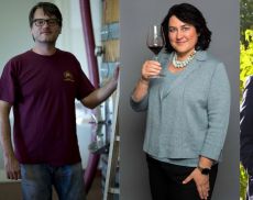 Monica Larner (al centro) con Campinoti e Mori, i due protagonisti degli assaggi di Wine Advocate 
